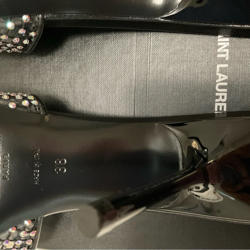 Saint Laurent Women's Liz Embellished High Heel Slide Sandals size 38 - Picture 13 of 16